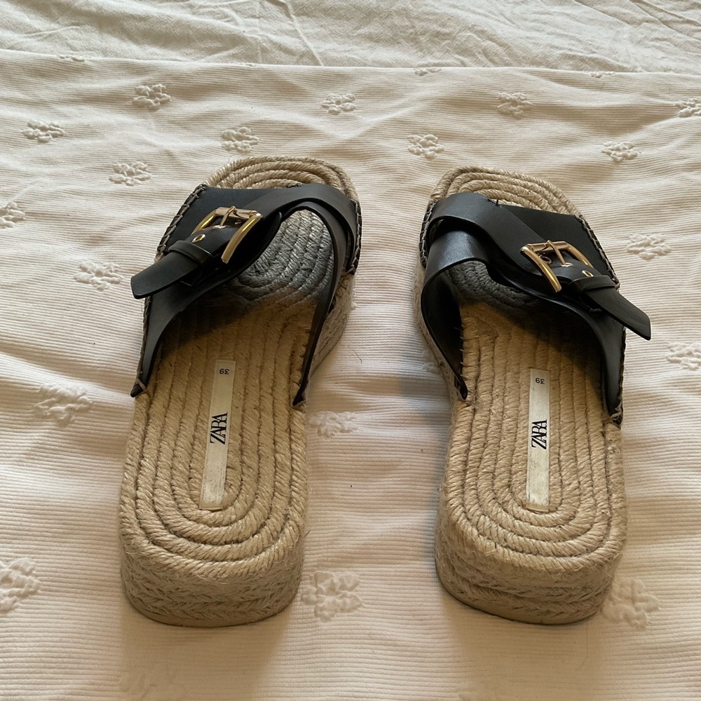 Zara Size 39 UK / 8.5/9 US Black Jute Wedge Sandals - Picture 5 of 7